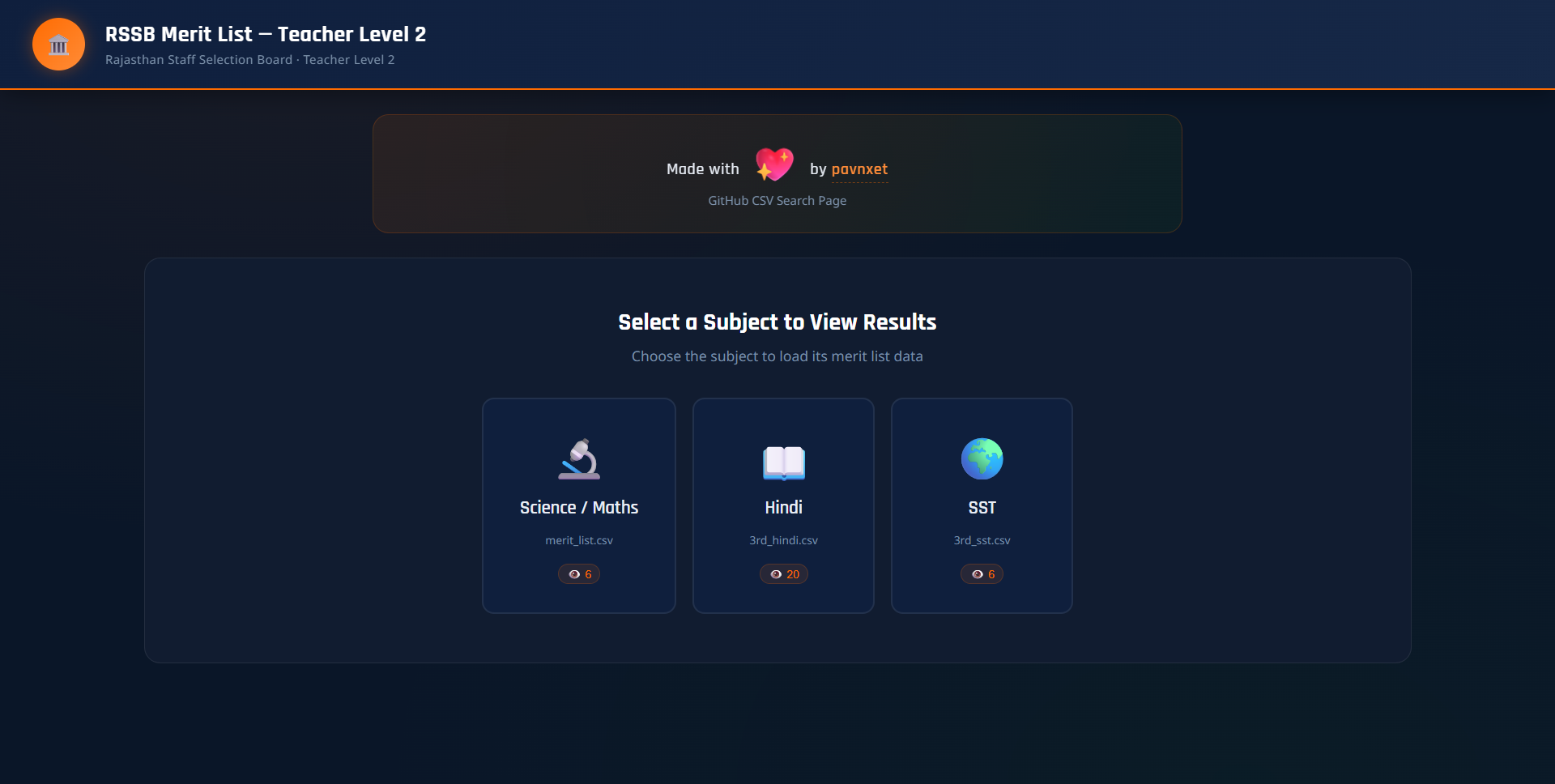 Subject Selection Home Page